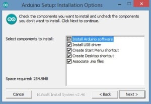 Arduino Setup Installation Options