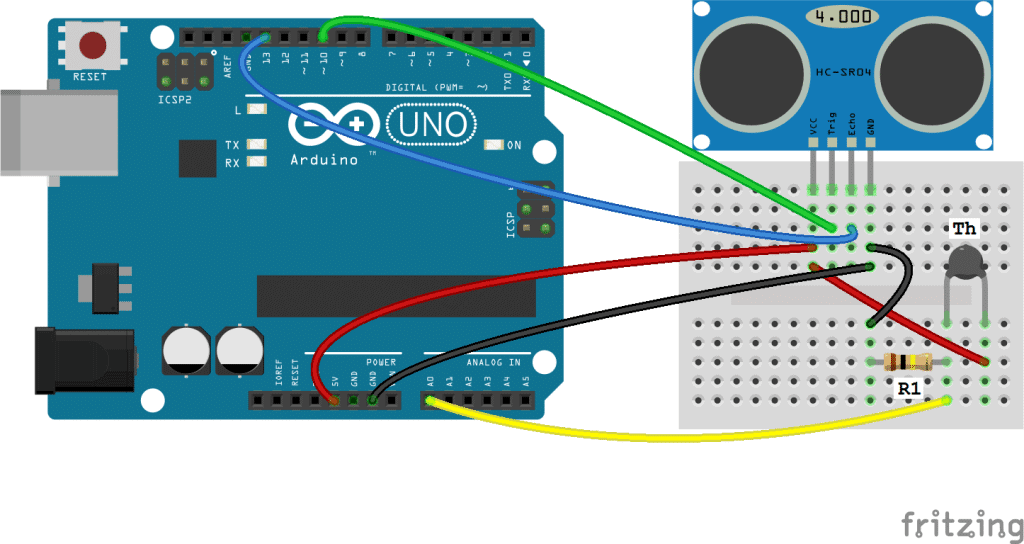 Arduino Ultrasonic Range Finder With Temperature Compensation Diagram