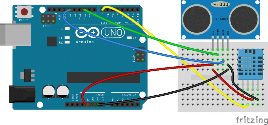 Arduino Ultrasonic Range Finder With Temperature and Humidity