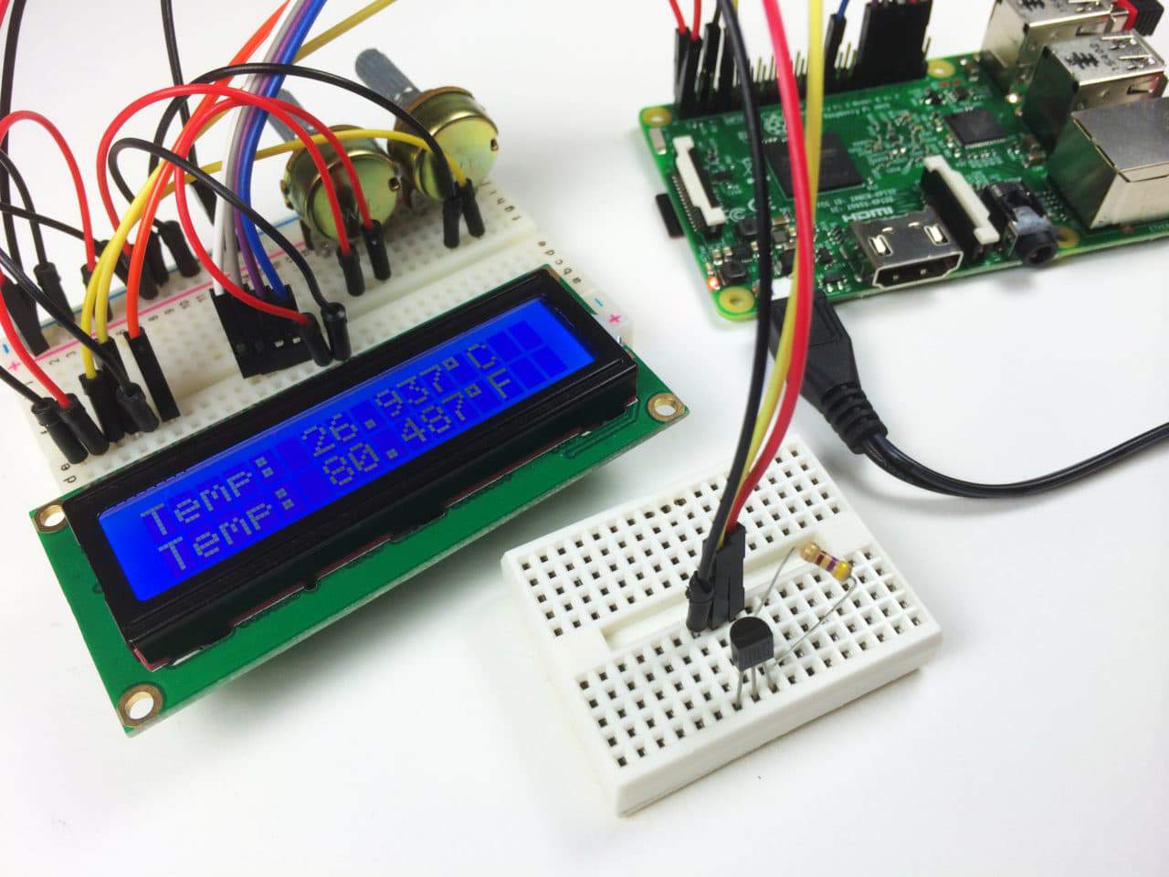 Raspberry Pi DS18B20 Temperature Sensor Tutorial - DS18B20 LCD Output