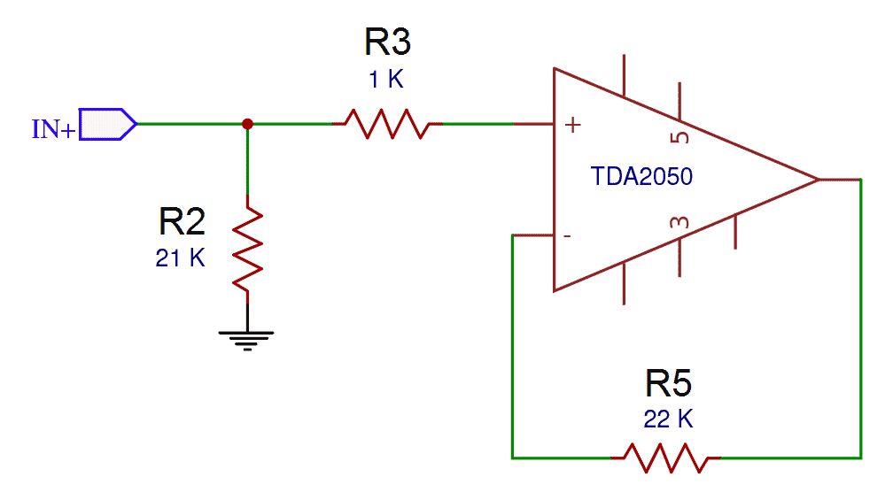 Complete TDA2050 Amplifier Design and Construction - Balancing the Input Bias Currents with R2, R3, and R5