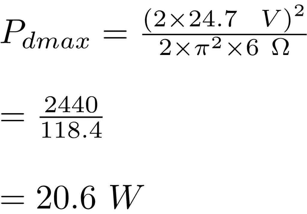 Formula for maximum power dissipation TDA2050 solved