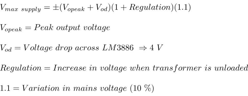 Formula for maximum supply voltage in an amplifier