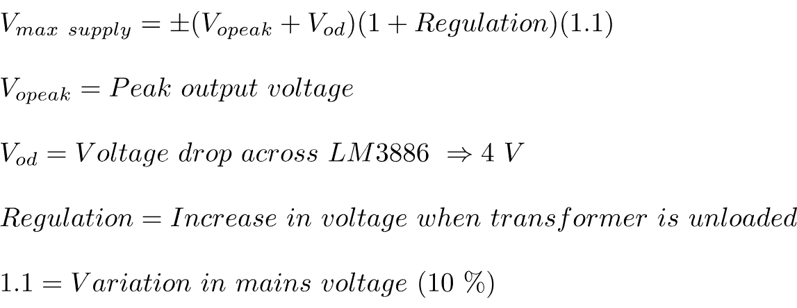 Formula for maximum supply voltage in an amplifier