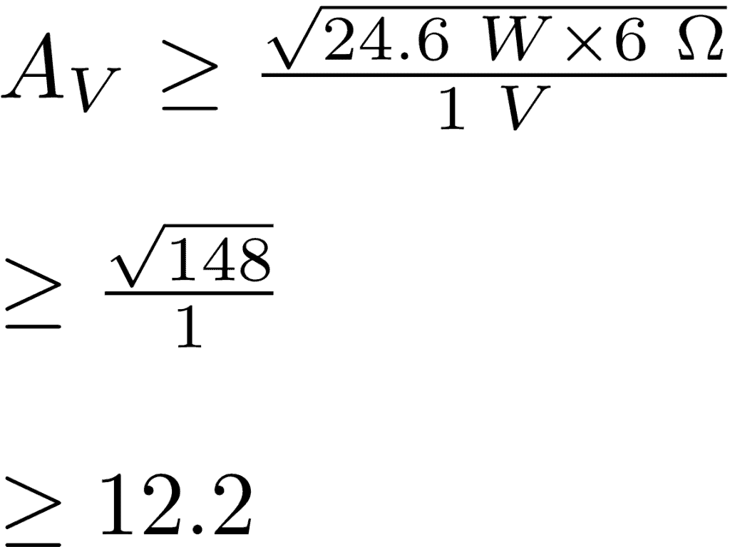 Formula for minimum gain required by an amplifier TDA2050 solved