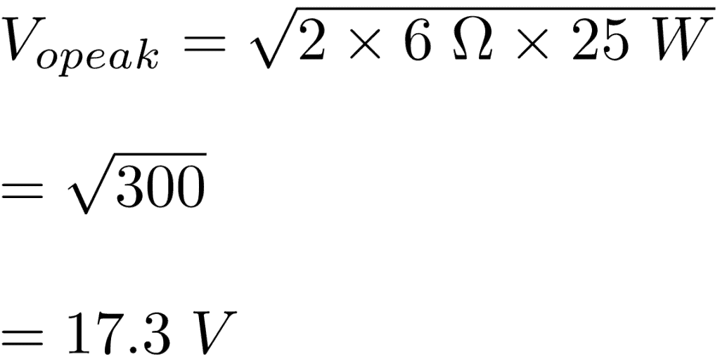 Formula for peak output voltage TDA2050 solved