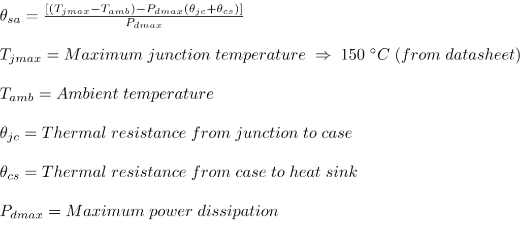 Formula for thermal resistance of a heat sink