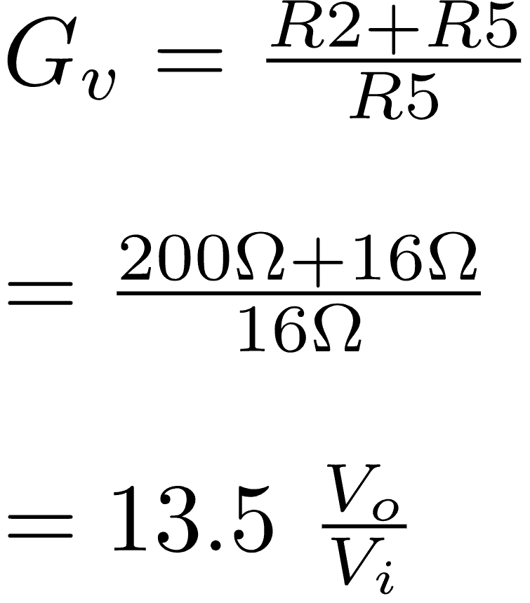 Formula to calculate gain of TDA2003 bridged amplifier