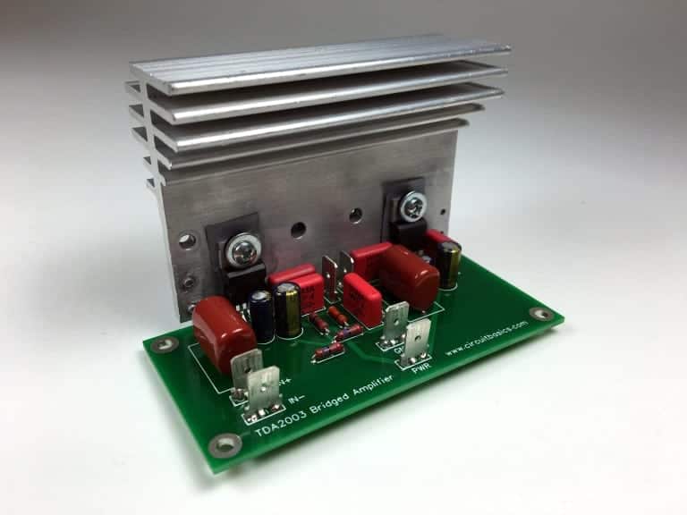 How to Build an Audio Amplifier With the TDA2003 - Assembled Bridged PCB Attached to Heat Sink