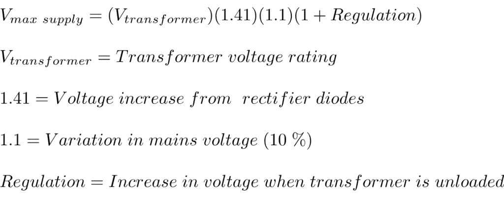 Maximum DC voltage from a transformer and power supply