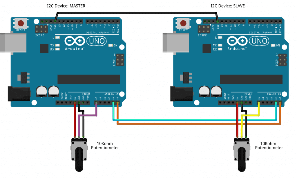 How to Set Up I2C Communication for Arduino - Wiring Diagram