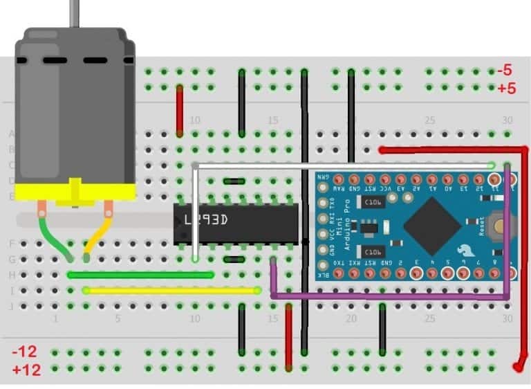 How to Control DC Motor Speed and Direction Using L293D and Arduino - L293D with Arduino Pro Mini