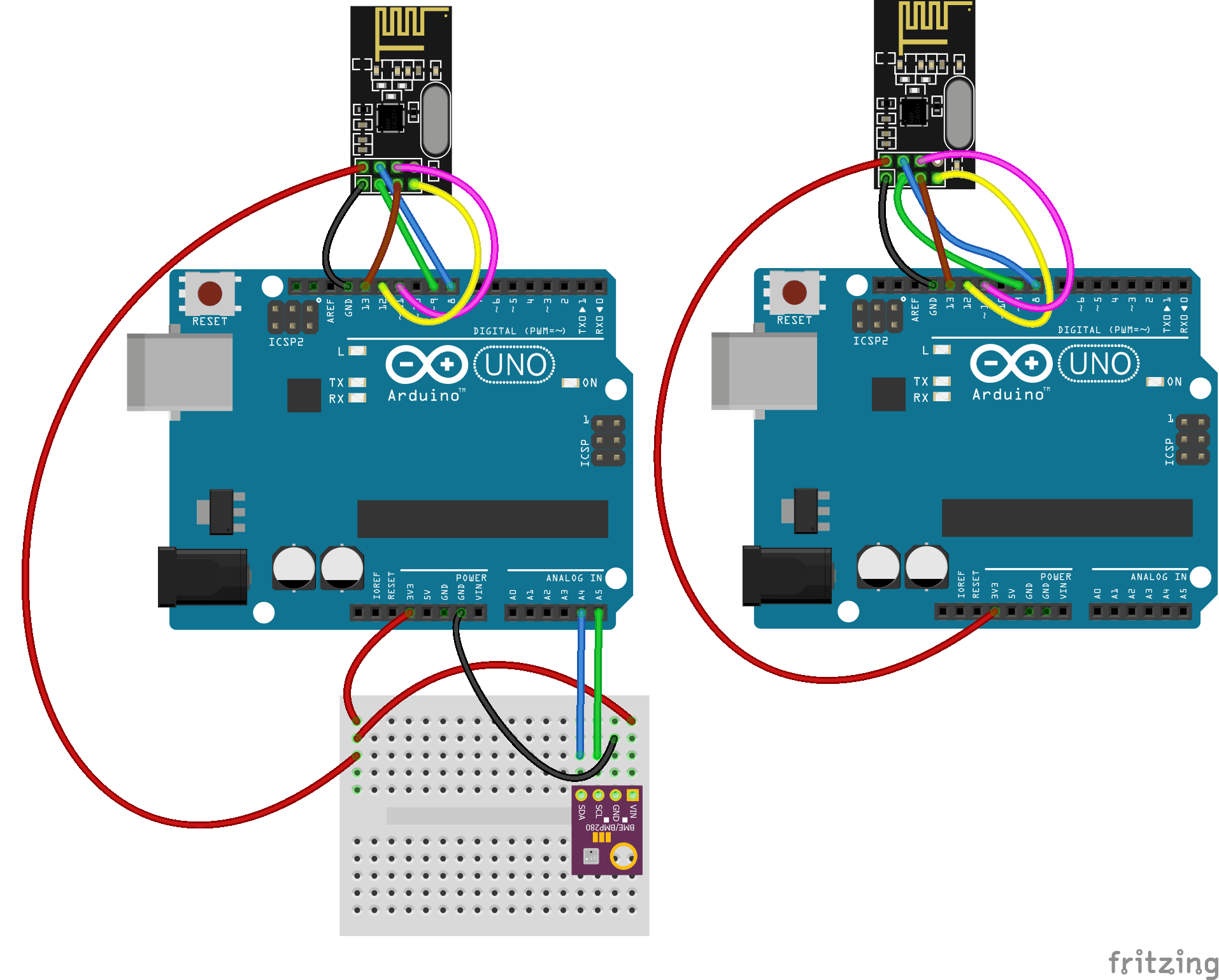 Wireless Communication Between Two Arduinos - Wiring Up