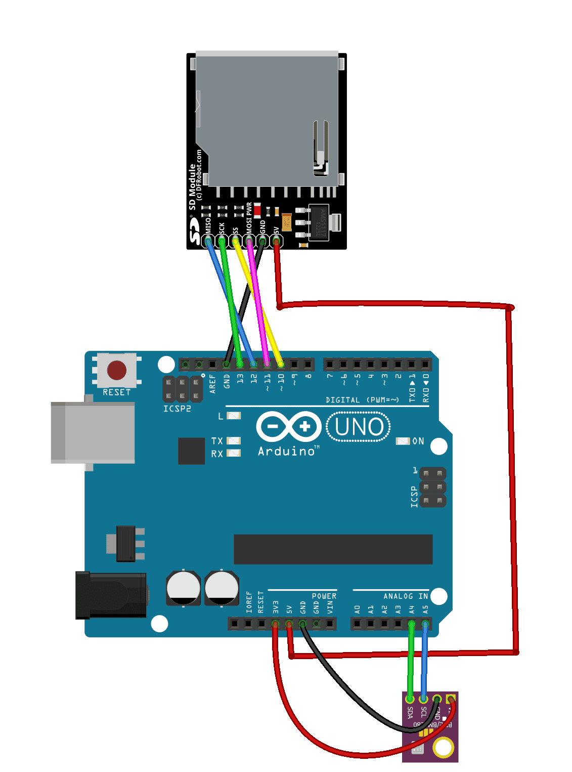 Writing Data to Files on an SD Card in Arduino - Wiring of SD Card to Arduino