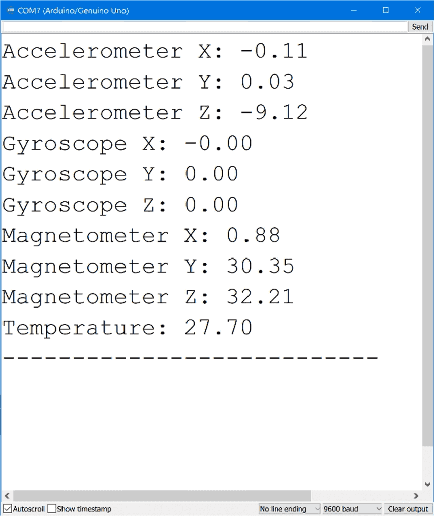 MPU-9250 9-Axis Sensor Output on Arduino Serial Monitor.png