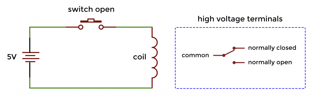  Using Sensor Data to Control a 5V Relay on the Arduino - How a 5V Relay Works Schematic Switch Open
