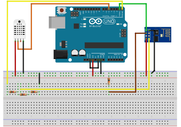 How to Send Tweets With an Arduino - ESP8266 and DHT22 Wiring Diagram