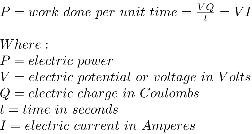 Formula for electric power