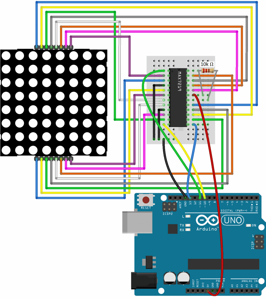 Wiring Diagram for the 1088AS LED Matrix, MAX7219, and the Arduino