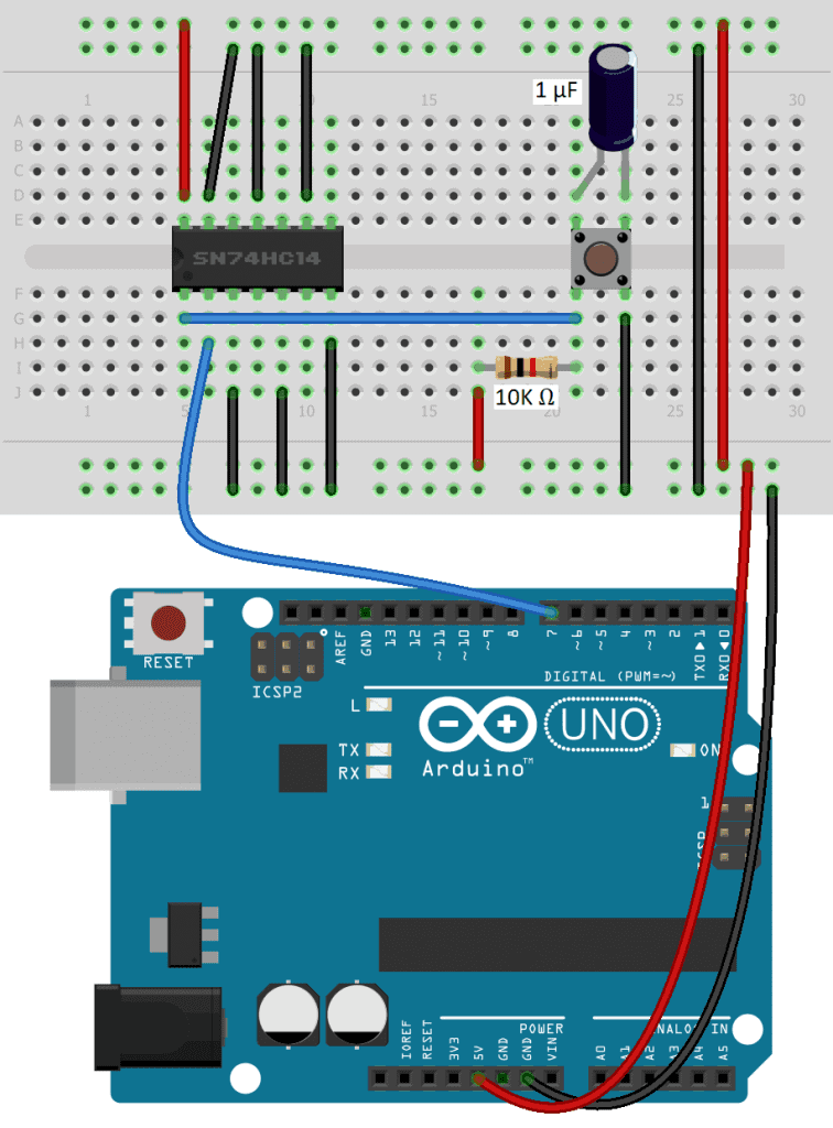 Switch Debouncing with SN74HC14N Schmitt Trigger