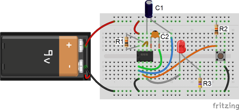 555 Timer Monostable - One-Shot Pulse Circuit Diagram