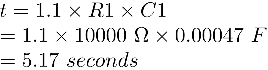 Formula for pulse time of 555 timer in monostable mode solved