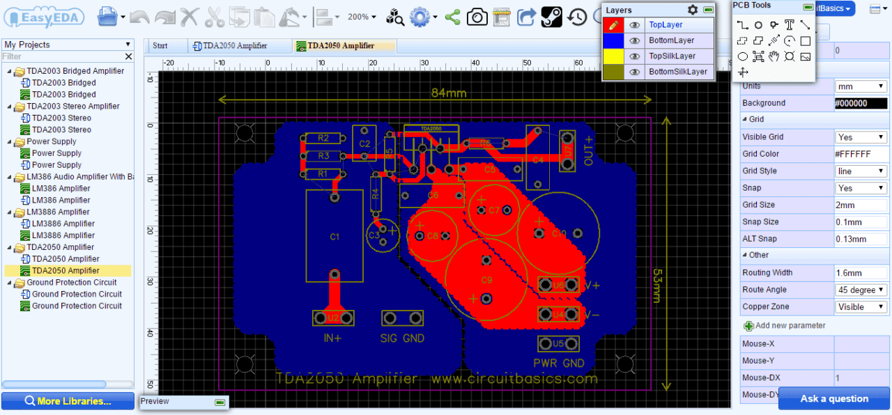 Complete TDA2050 Amplifier Design and Construction - PCB Layout