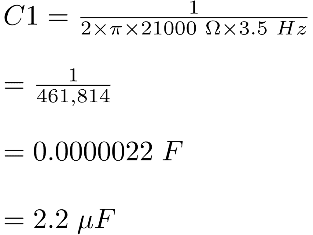 Formula for capacitance of high pass filter TDA2050 solved