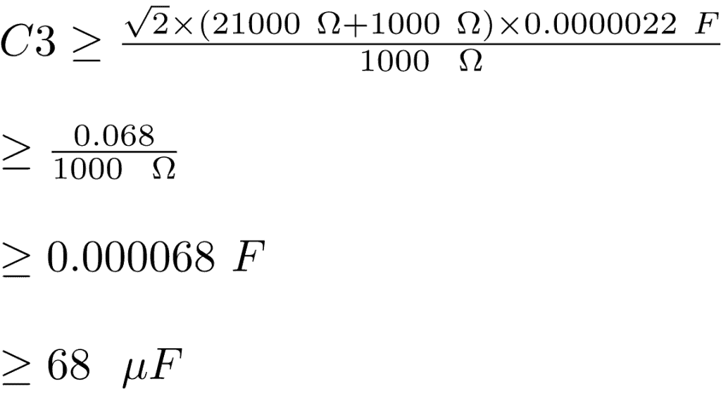 Formula for capacitance of high pass filter in feedback loop TDA2050 solved