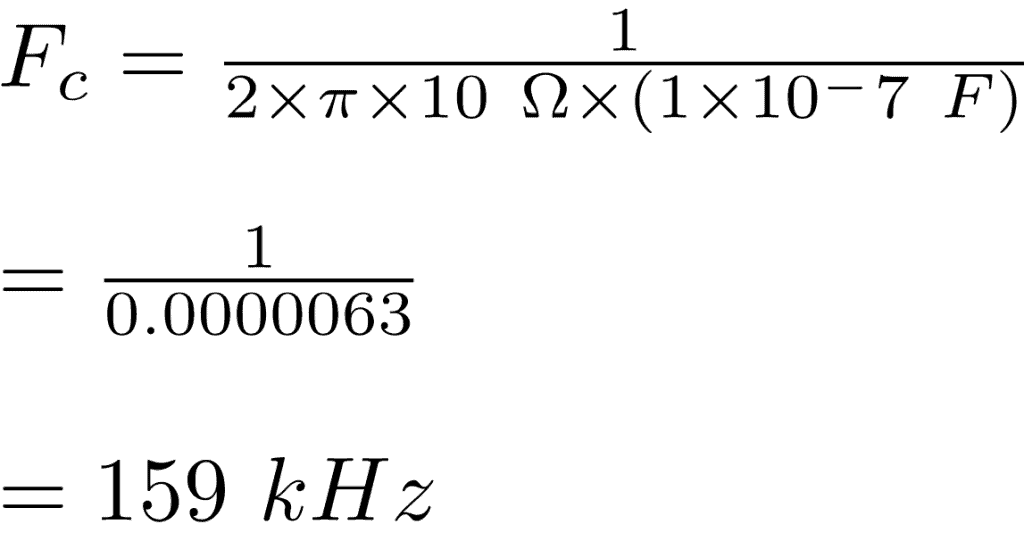 Formula for cutoff frequency of Zobel network TDA2050 solved