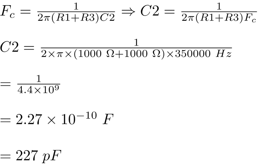 Formula for cutoff frequency of input low pass filter TDA2050