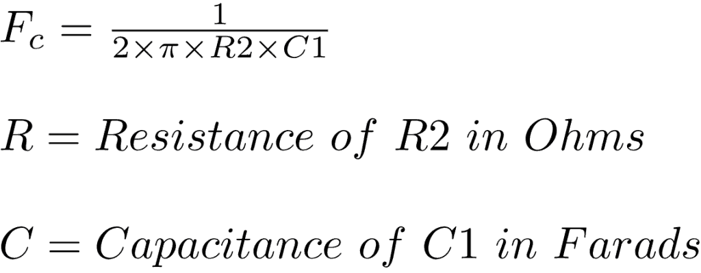 Formula for input high pass filter cutoff frequency TDA2050