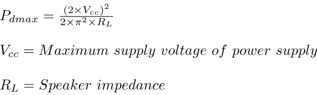 Formula for maximum power dissipated by the LM3886