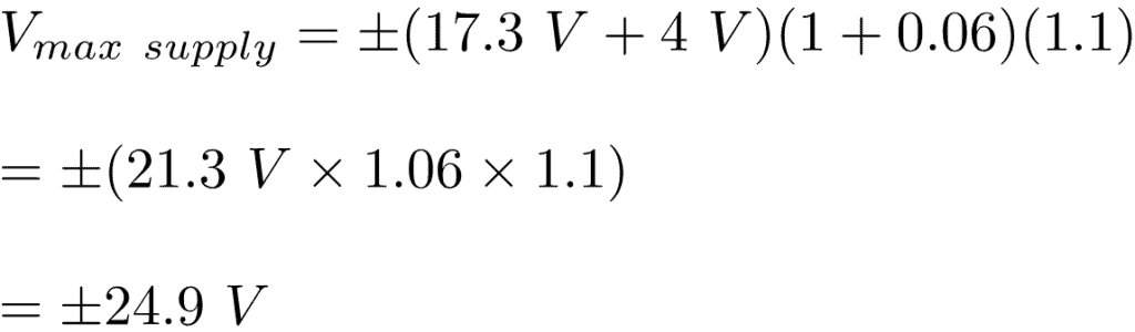 Formula for maximum supply voltage TDA2050 solved