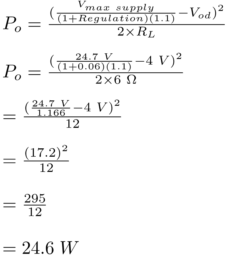 Formula for output power of a transformer TDA2050 solved