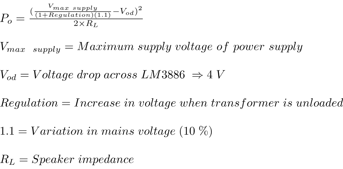 Formula for output power of a transformer