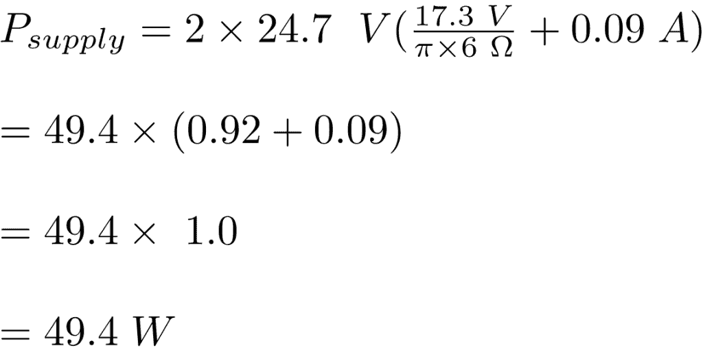 Formula for required transformer power in an amplifier TDA2050 solved