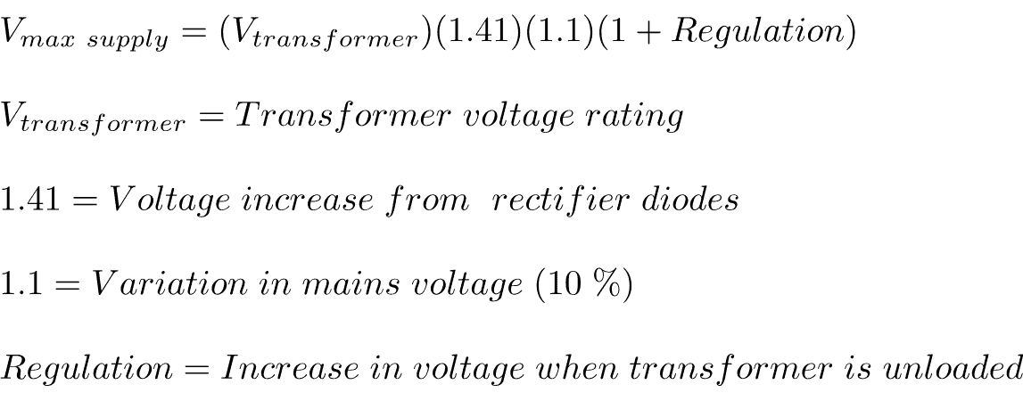 Maximum DC voltage from a transformer and power supply