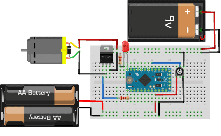 How to Control DC Motor Speed Using TIP120 on Arduino - Pot Controlled