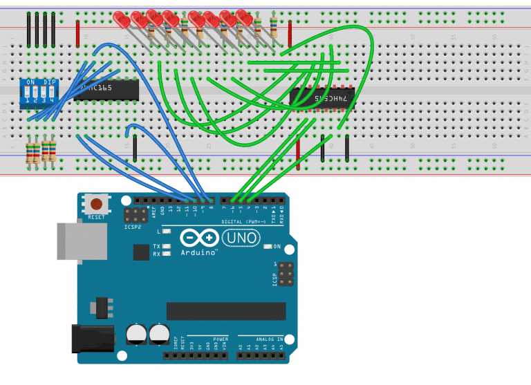 How to Use Shift Registers on the Arduino - Shift Register Wiring