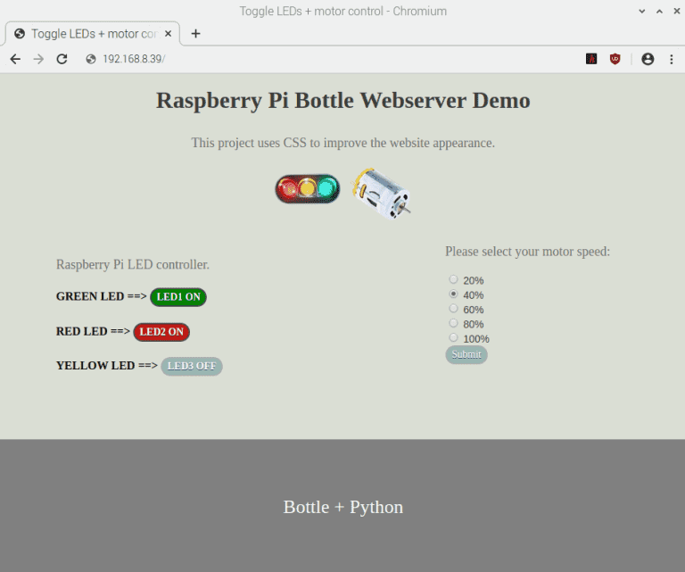 Web Server and Raspberry Pi - Led Motor